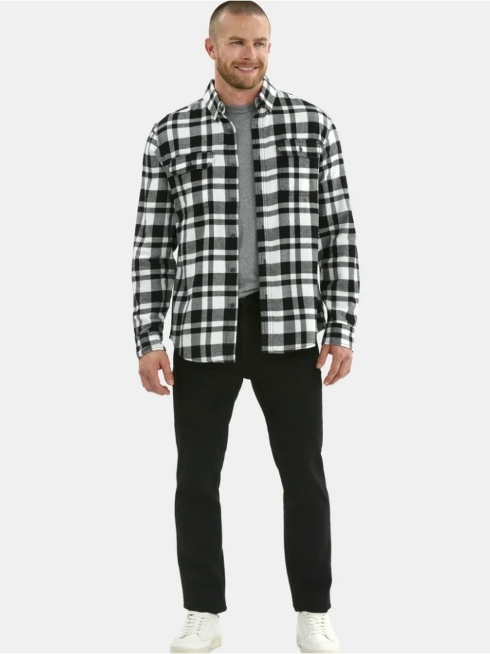 George Black and White Plaid Button-Down Shirt size Small